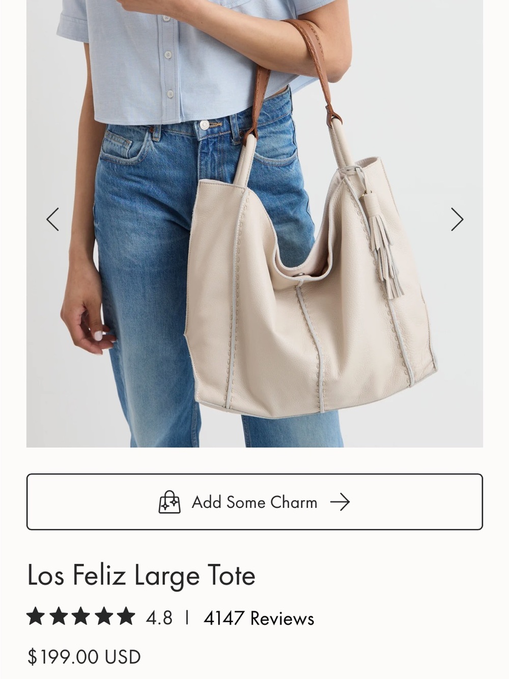 The Sak Los Feliz Large Tote In Stone White Leather Hobo Tote Bag - Picture 4 of 8